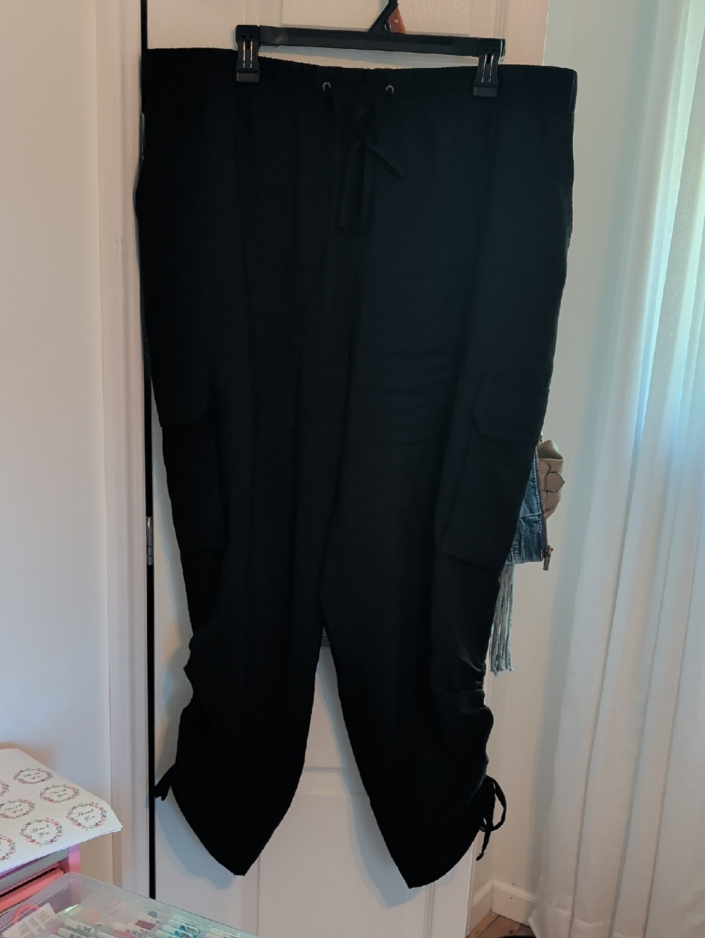 Sofia Vergara Black Cargo Drawstring Joggers